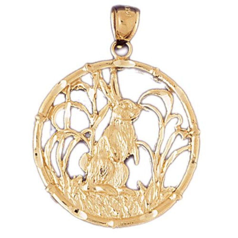 Rabbit Chinese Zodiac Sign Charm Pendant 14k Gold